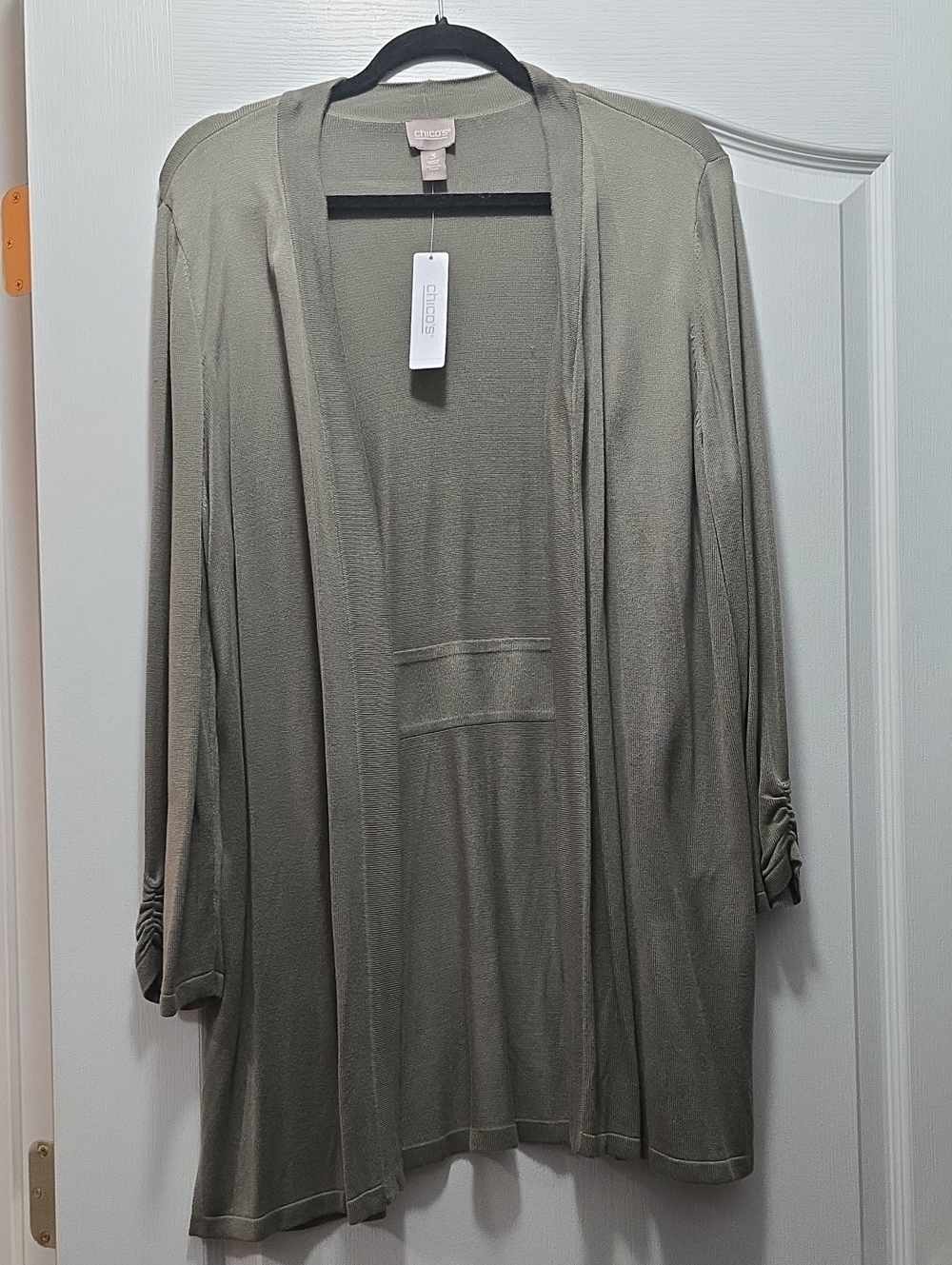 Chico's Olive Green Open-Front Cardigan